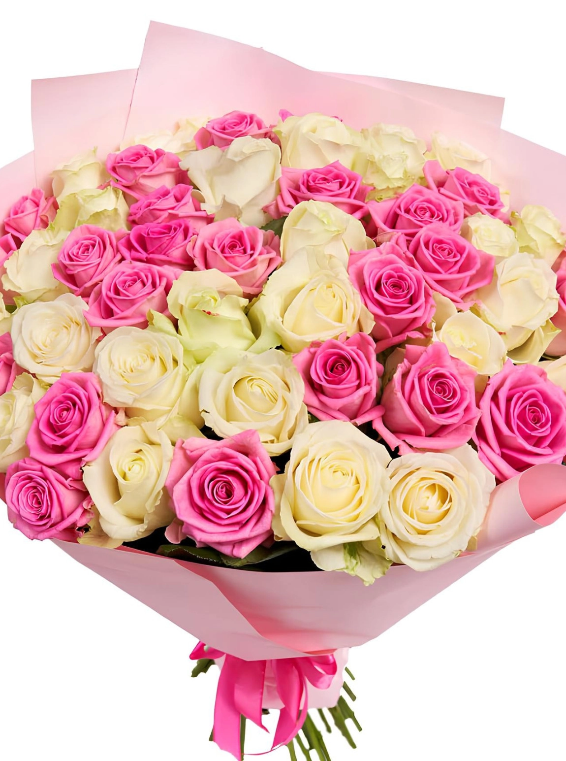 51 Adet Pembe ve Krem Gül Buketi